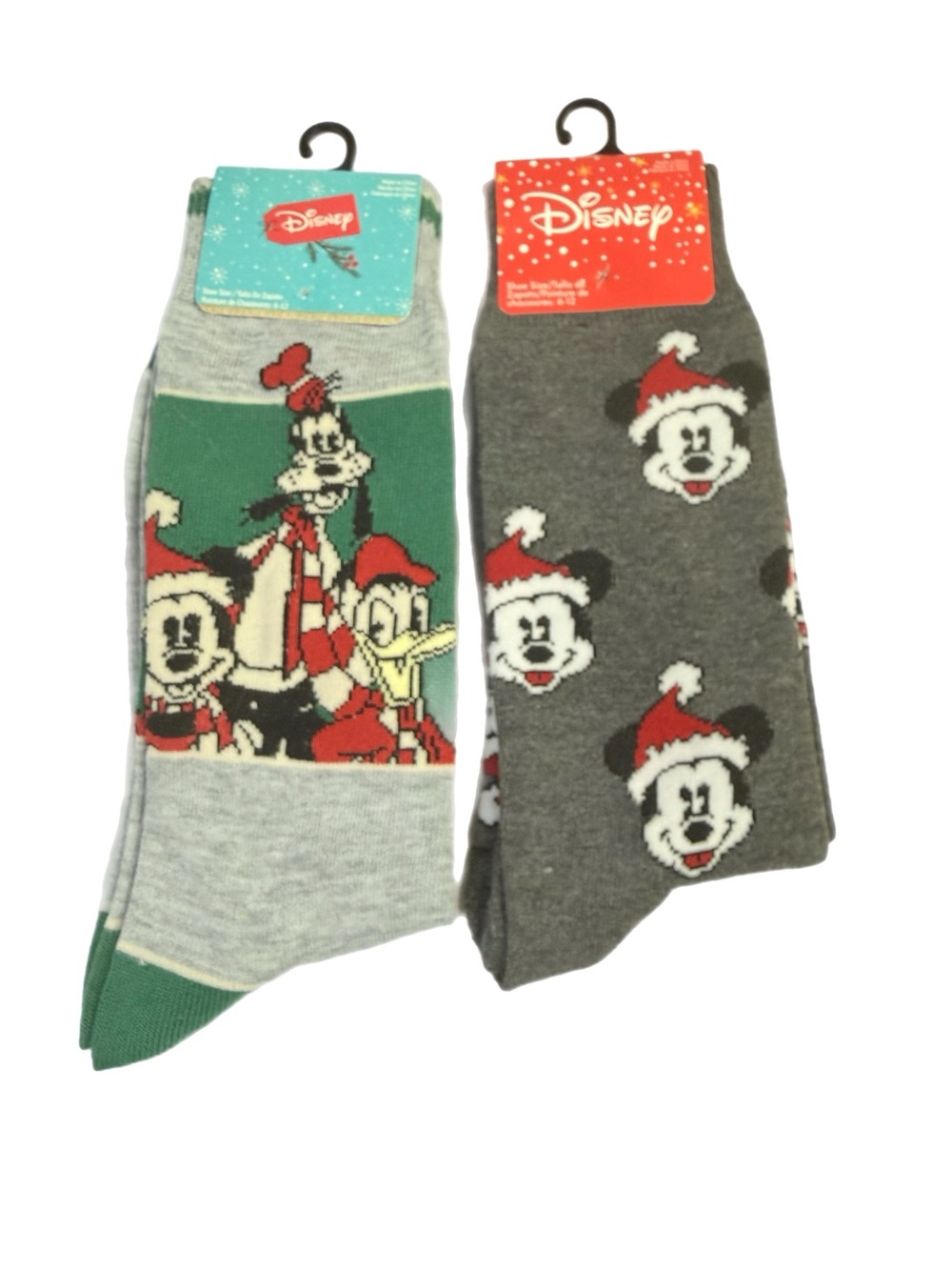 Disney Christmas Socks Mickey Mouse Goofy Holiday Crew 2 Pair Lot NWT
